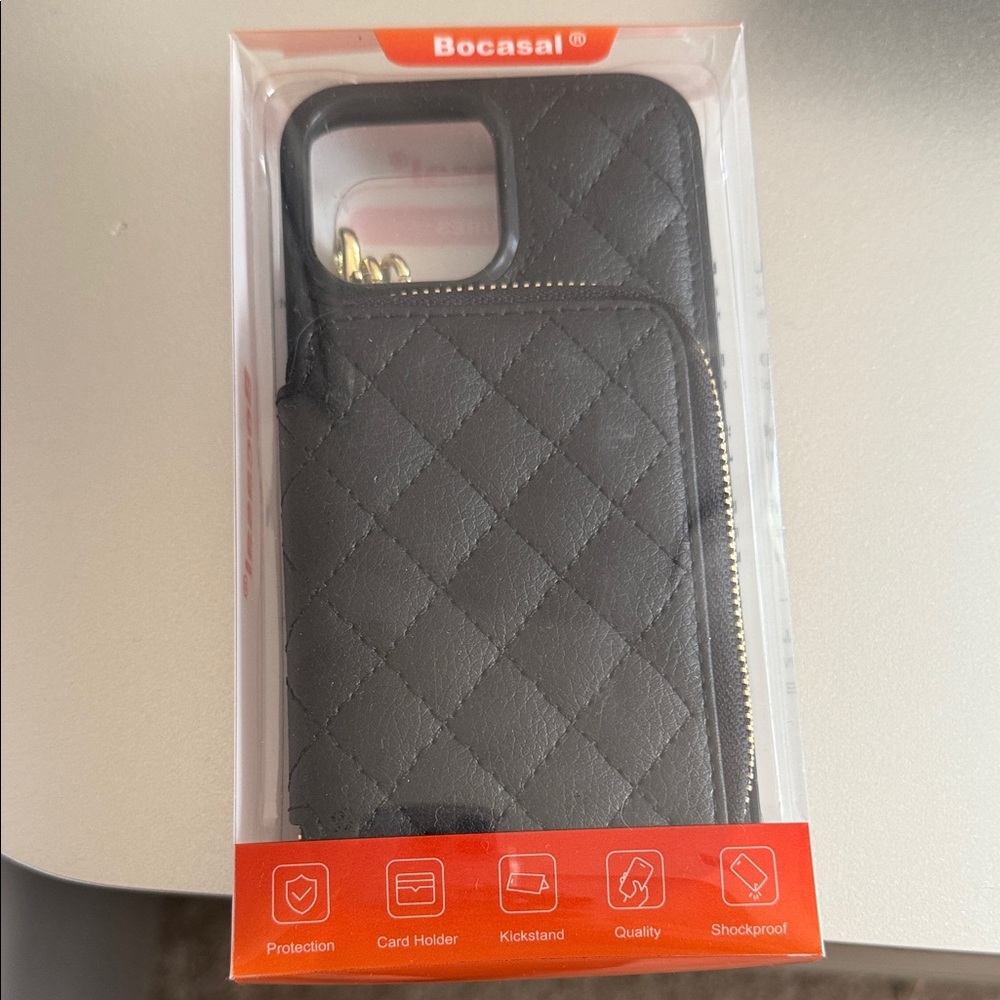 Black Quilted Phone Case with Zipper Pocket 
13 PRO MAX